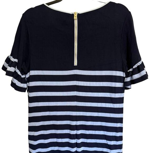 Sail To Sable NWOT Striped Tee Shirt Dress Ruffle Short Sleeve Blue Size Large - Picture 6 of 12